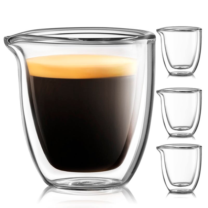 Evaryl Pouring Espresso Cups Set of 4 - Glass Espresso Cup Shot Glass with Spout 2.7 OZ - Double Espresso Cups - Small Doppio Double Walled Clear Espresso Cup - Expresso Coffee Cup - Espresso Accessories - Image 1